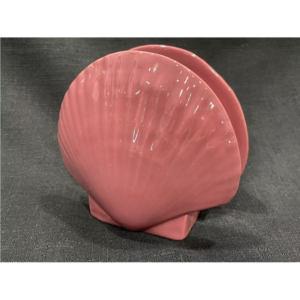 Vintage Ceramic Seashell Napkin Letter Holder Pink Beach Cottage Nautical Decor